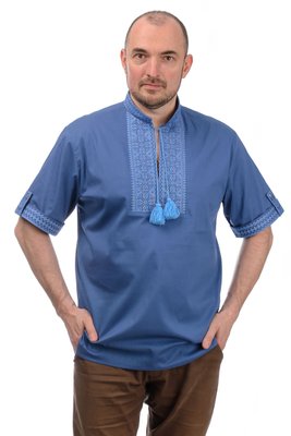 Вишита сорочка з коротким рукавом чоловіча (блакитна) 020072_58 фото